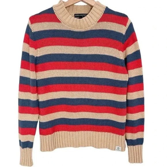 Kiel James Patrick Chatham Striped Knit Sweater | Red Blue Cream | SZ S - Picture 2 of 7